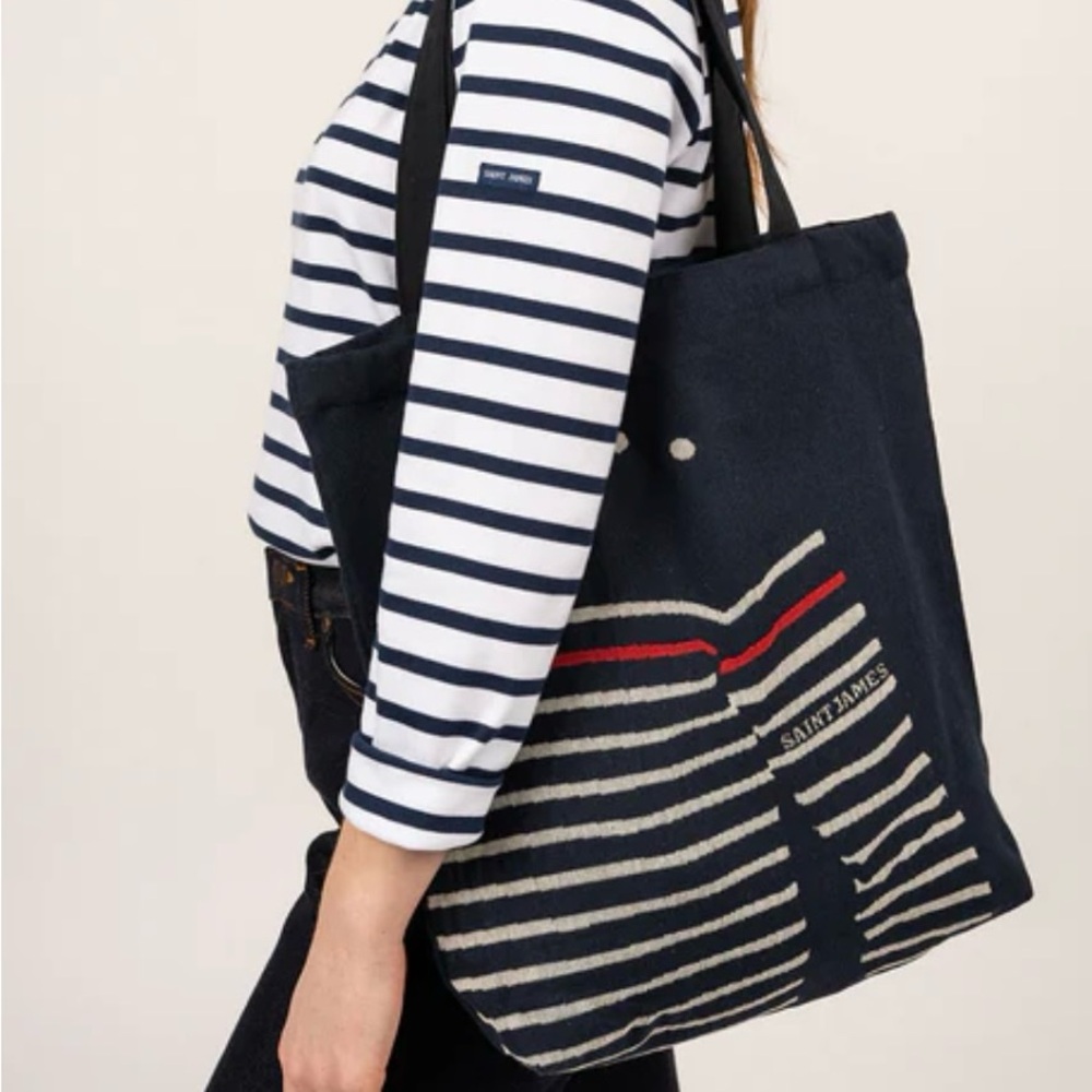 Saint James Dark Blue Tote with Red and White Accents